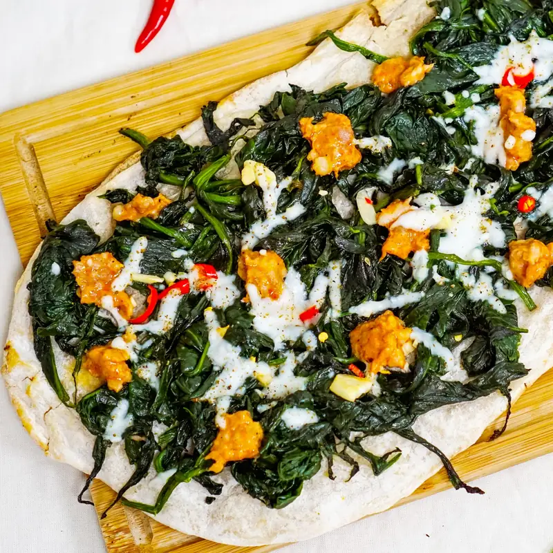 Spinach pinsa, Roman-style pizza